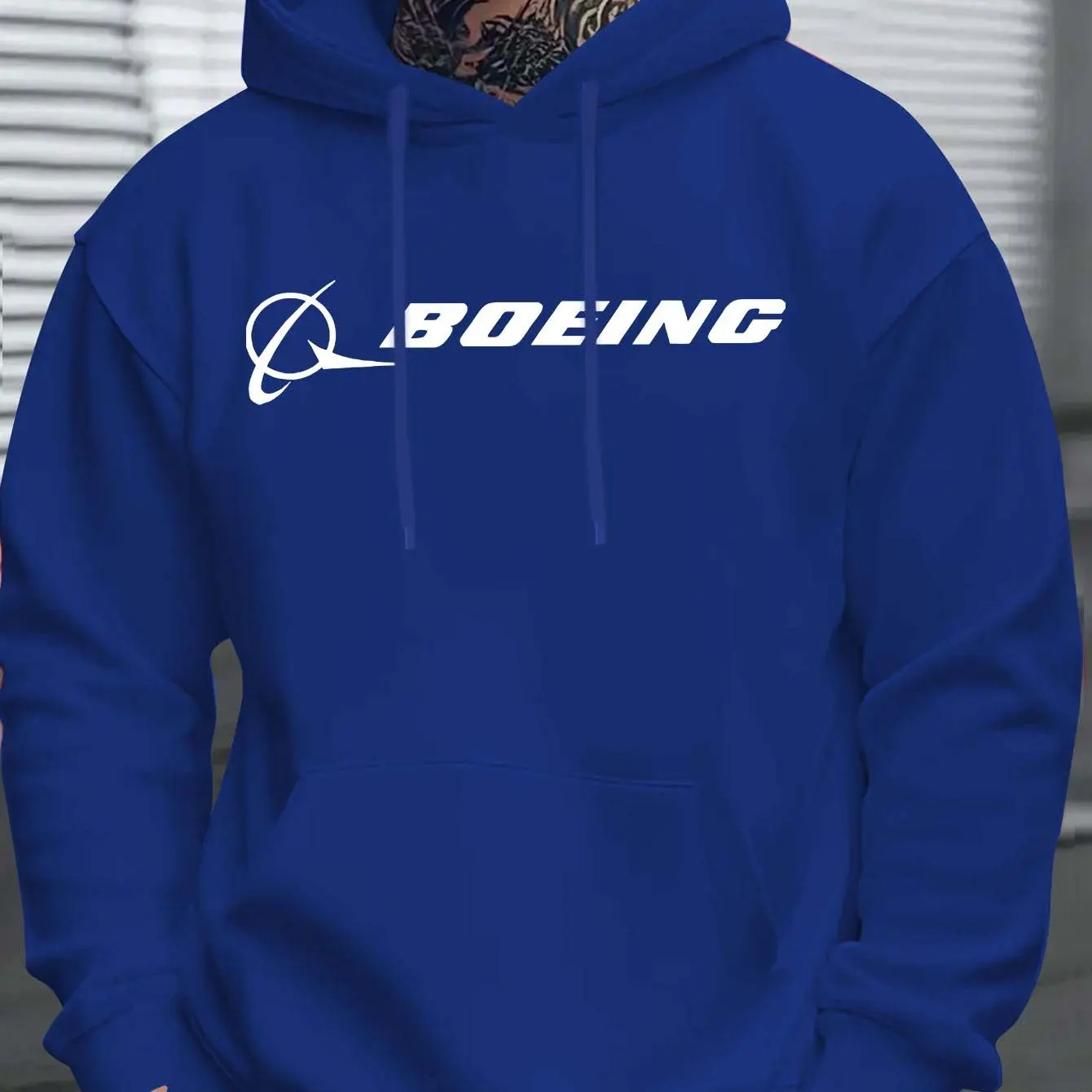 سويت شيرت رجالي بغطاء للرأس مع طباعة _BOEING_ بأكمام طويلة كاجوال للاستخدام الخارجي، مقاس عادي، مثالي لخريف وشتاء، ملابس المشي لمسافات طويلة في عطلة نهاية الأسبوع