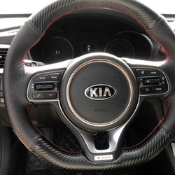 Custom Steering Wheel Cover Carbon Fiber Genuine Leather 100% Fit For Kia K2 K3 Cerato KX3 K4 K5 Sport Tage KX5 Car Accessories