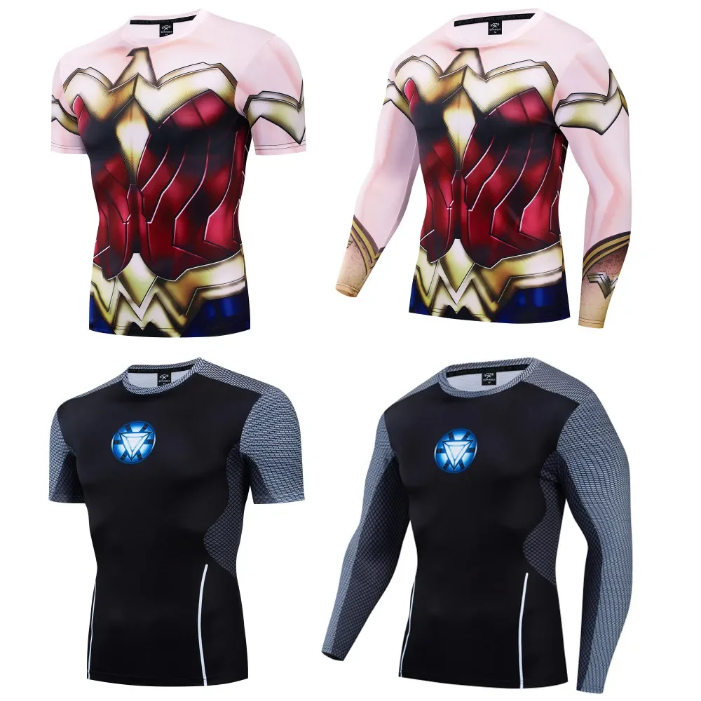 T Shirts Men Rashguard Jerseys Top Men Running Training Superhero Movie Men T shirt Brand Gym Fitness Sport Shirt Compression