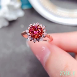 Newest Watermelon Red Moissanite Ring Real 925 Silver Fine Jewelry 1CT Lab Diamond Shiny Moissanite Women Engagement Ring Gift