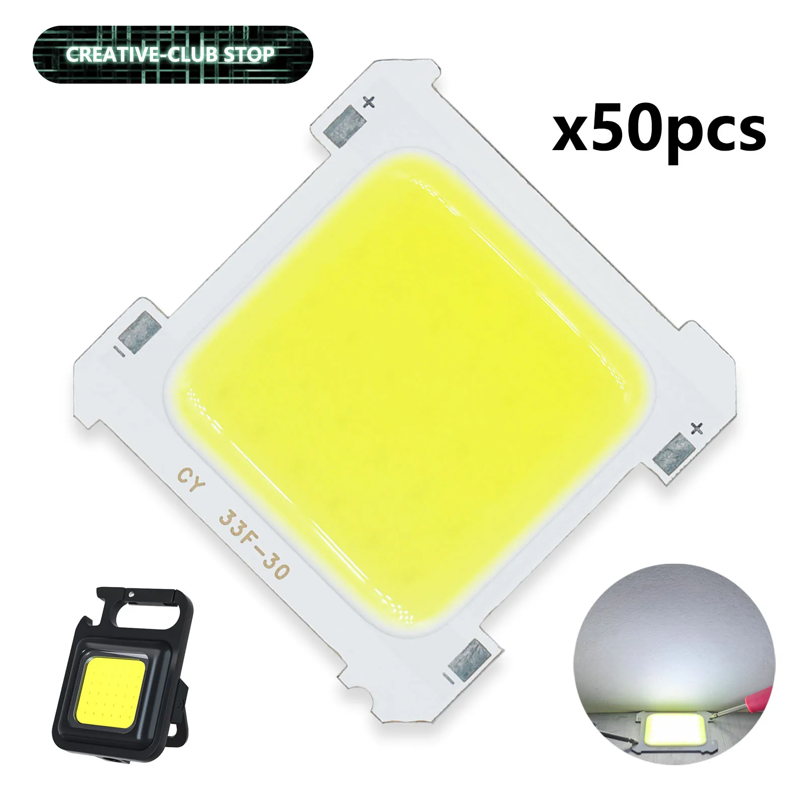 Super Bright MINI 50pcs LED COB Chip 5-15W for Portable Keychain Flashlight Camping Home Emergency Camping Fishing Work Lights