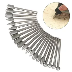 20Pcs 3mm Shank Diamond Grinding Heads Mini Drill Burrs Bit Set for Dremel Rotary Tool Grinding  Accessories
