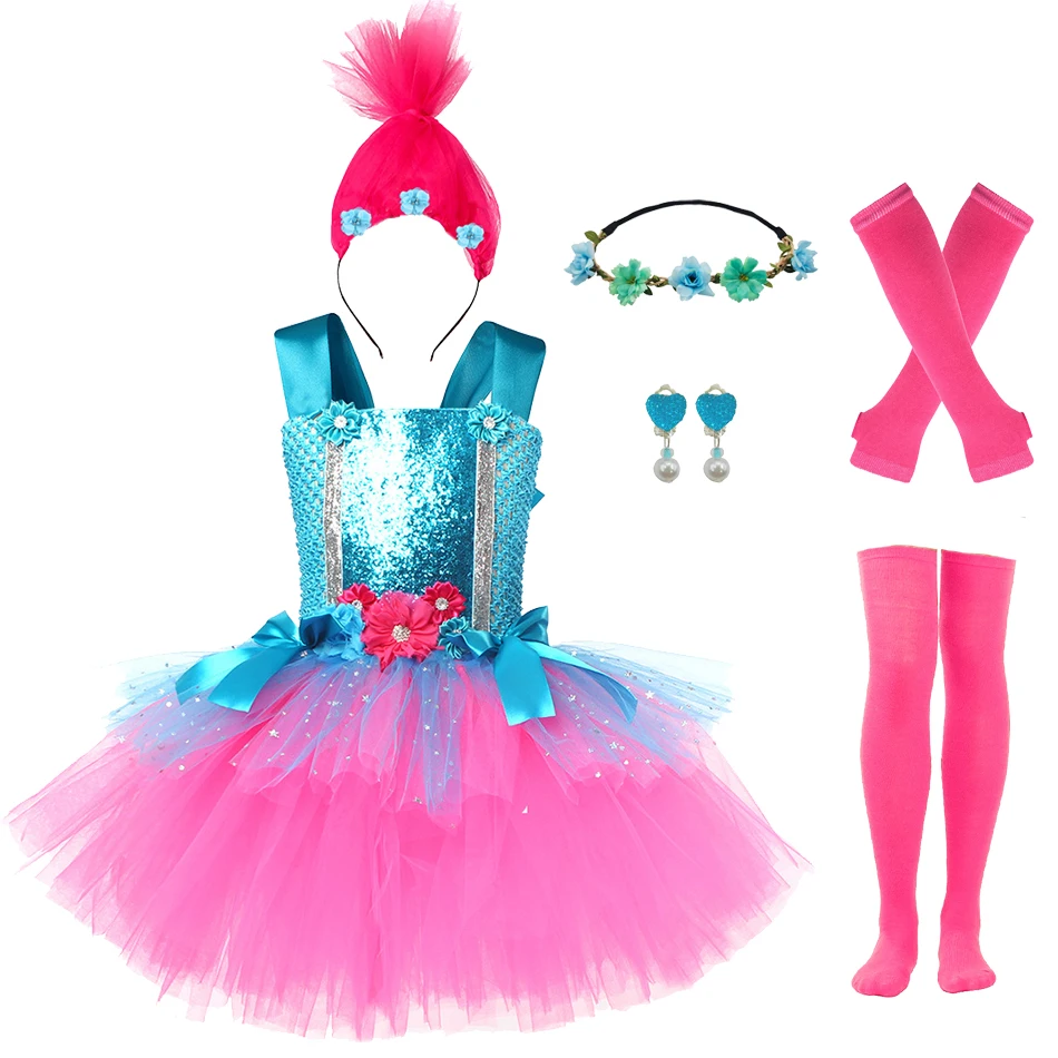 Girl Dress For Halloween Cartoon Witch Elf Princess Dress Poppy Cosplay Costume Children Stage Performance TT Dress Kids Costume