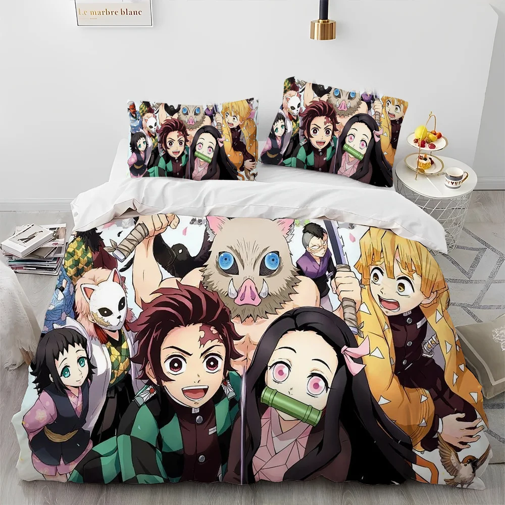 

Demon Slayer Bedding Set Kamado Nezuko Duvet Cover Set Bedspread Pillowcase King Queen Full Single Size Bed Linen Kids Teen Gift