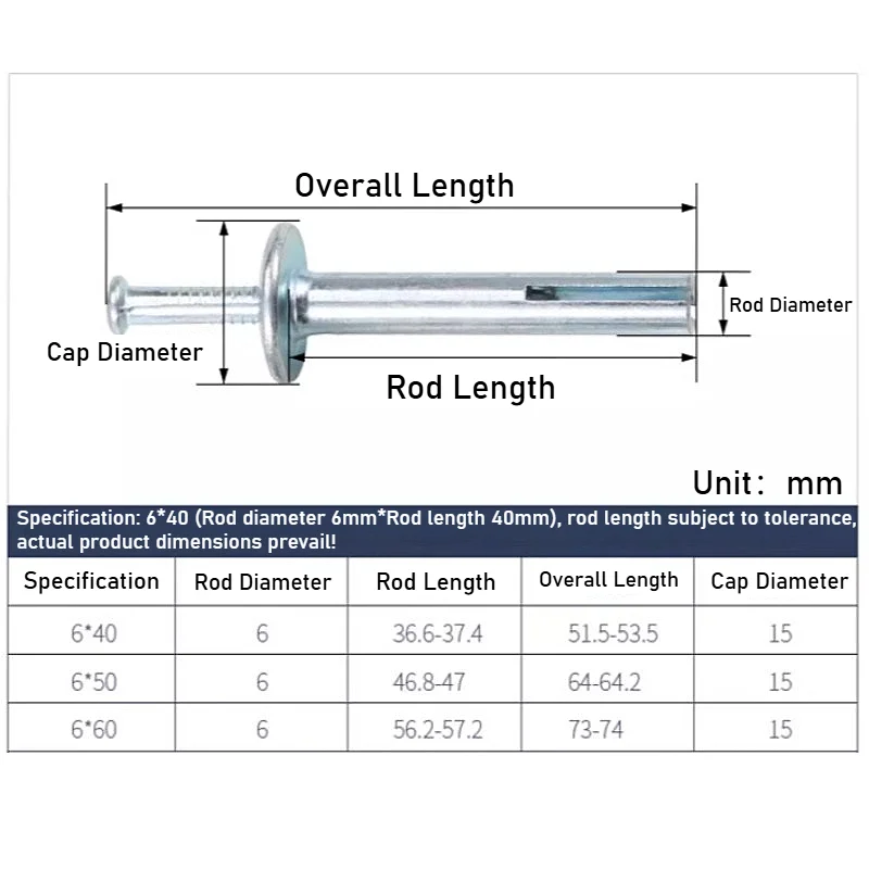 M6 304 Stainless Steel/Carbon Steel Hammer Drive Rivet Percussion Expansion Nail Kit Knock Type Tapping Screws for Concrete Wall