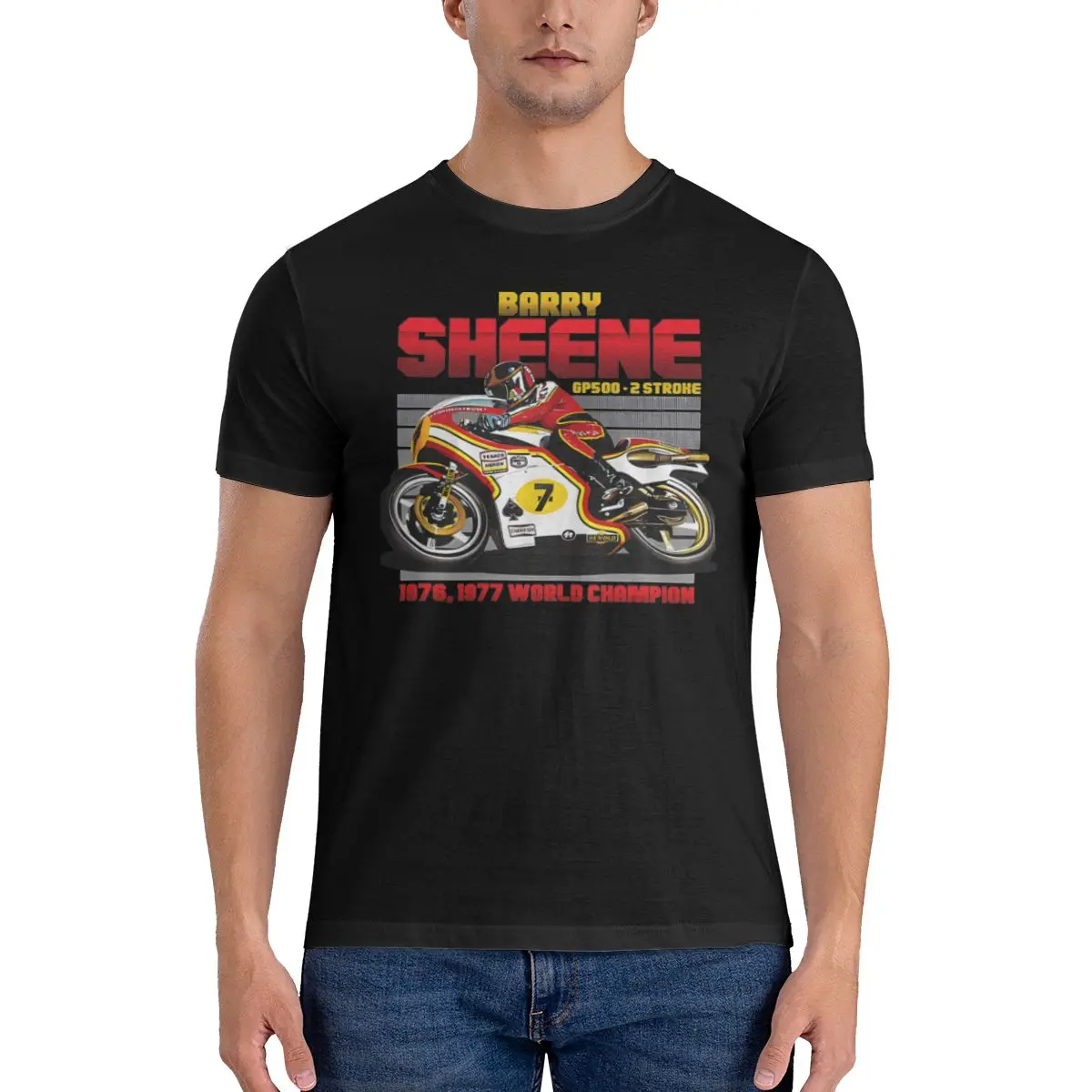 Unique Moto T-Shirts Men Crewneck 100% Cotton T Shirt Barry Sheene Short Sleeve Tees Birthday Present Tops