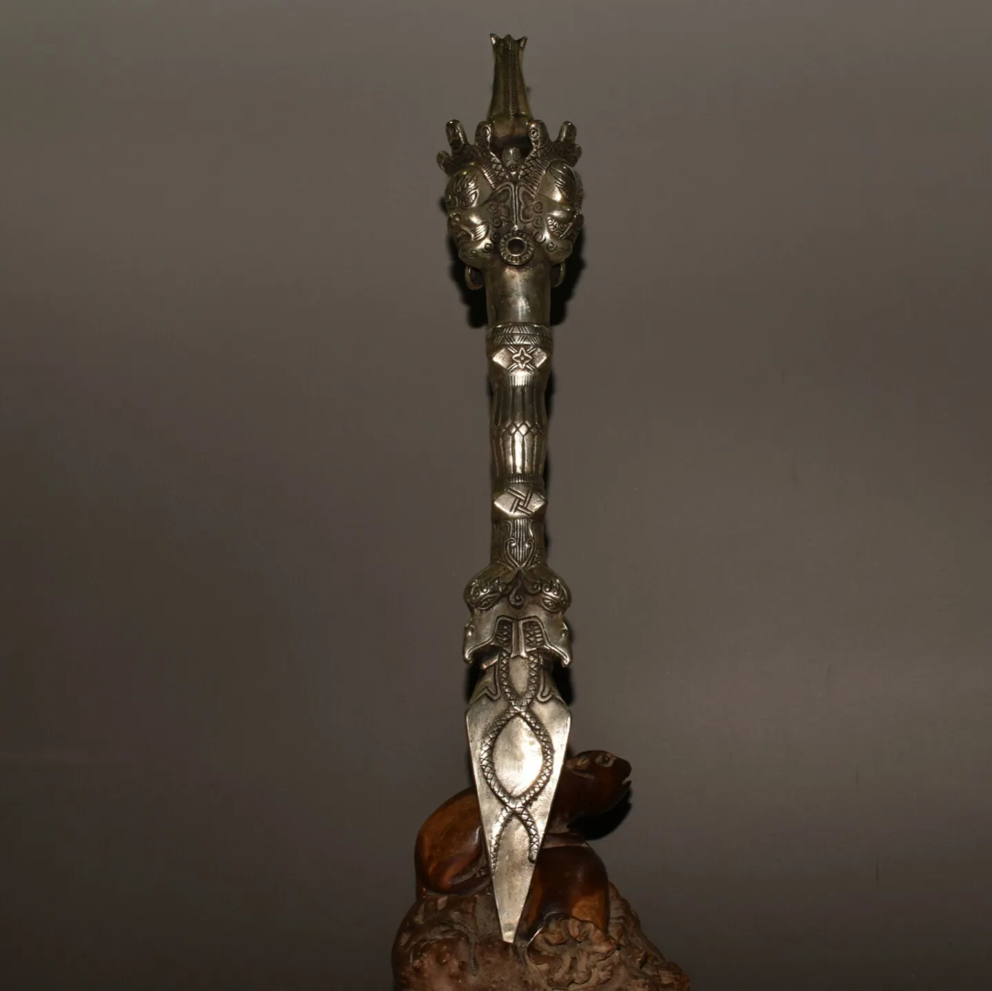 Collect Pure Copper Three Sided Buddha Horse Head Figurine Statue
