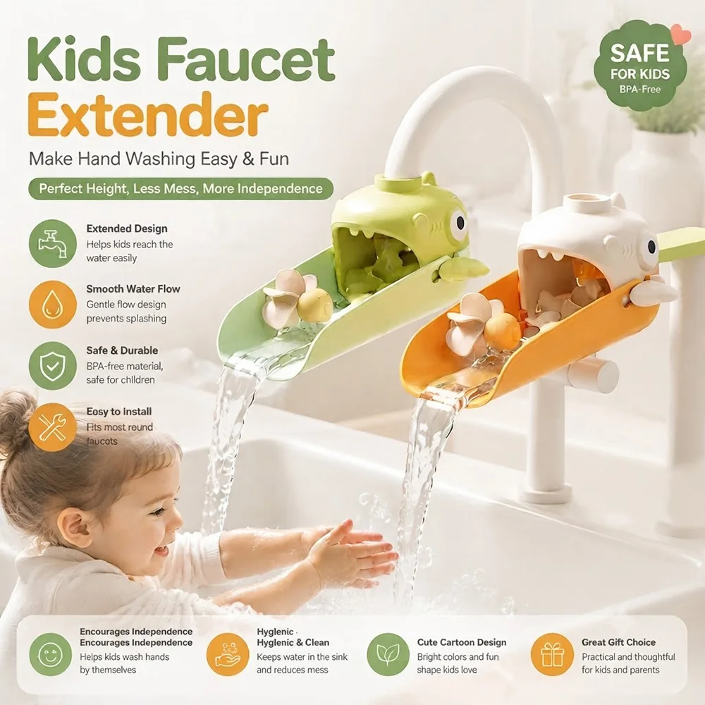 Kids Faucet Extender Cartoon Sink Water Extension for Children Baby Hand Washing Aid Bathroom Tap Adapter Easy Install
