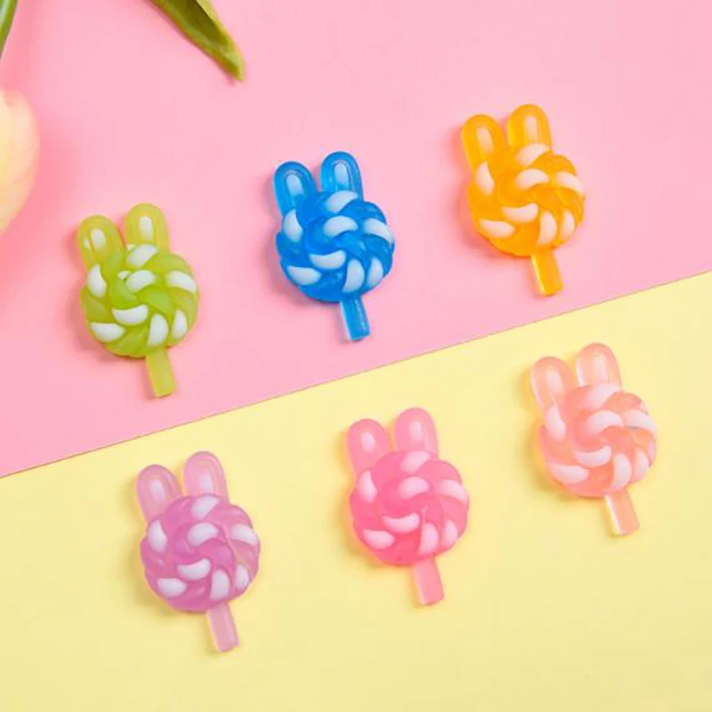 10Pcs Luminous Mini Resin lollipop DIY Charms for Phone Case Refrigerator Random Color