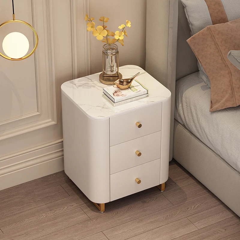 

Luxury White Bedside Table Drawers Modern Storage Home Bedside Table Minimalistic Handle Table De Chevet Bedroom Furniture