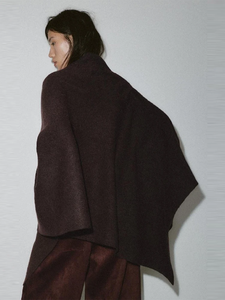 

Women Elegant Batwing Sleeve Woolen Pullover Trendy Solid Color O-neck Top New Lady Winter Daily Commuting High Street Outfits