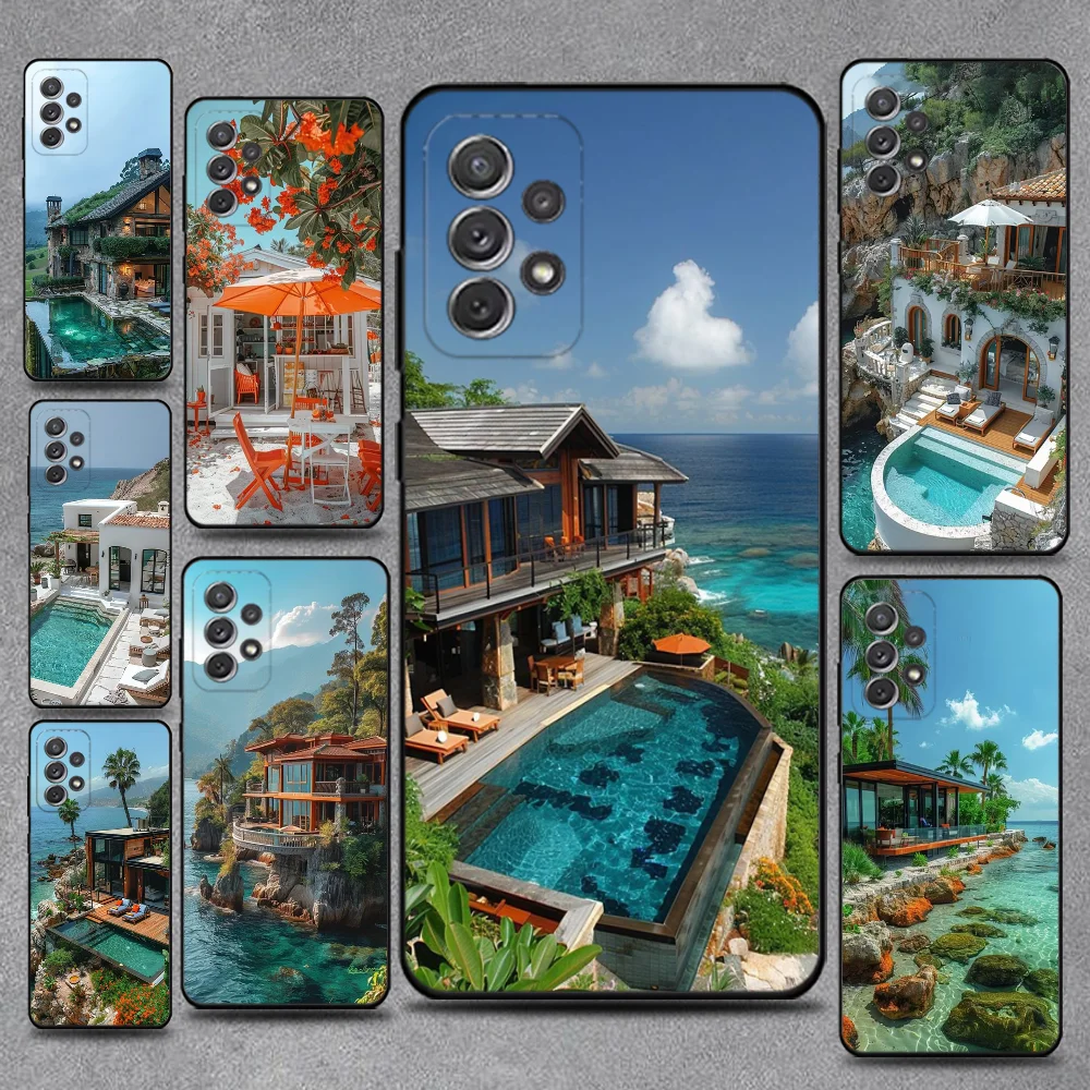 

Vacation Villa House Landscape Phone Case For Samsung S25,S24,S21,S22,S23,S30,Ultra,S20,Plus,Fe,Lite,Note,10,9,5G Black Cover
