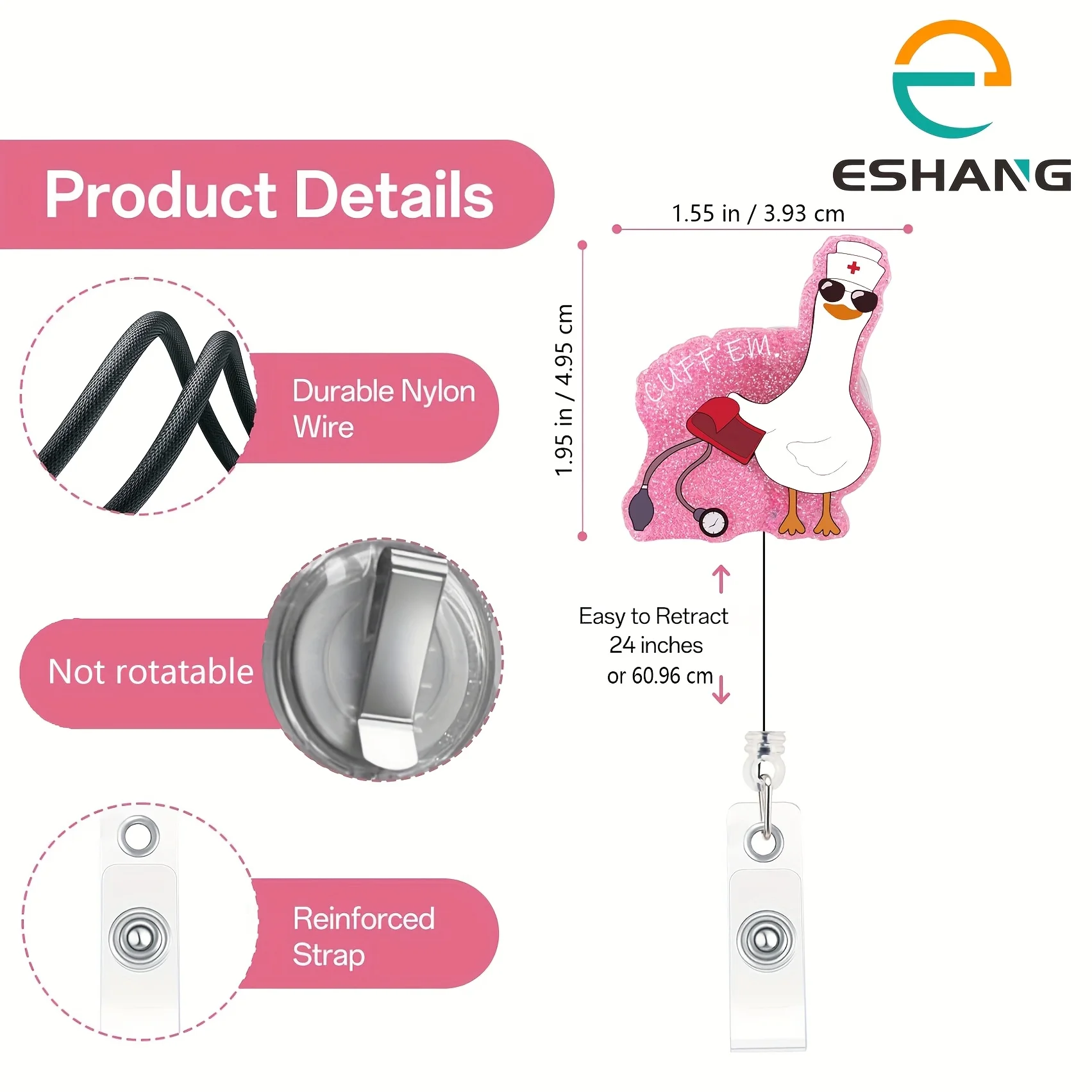 بكرة شارة ممرضة أوزة مضحكة، حامل شارة الكفة Em مع مشبك قابل للسحب، هدايا لطيفة لطلاب التمريض RN LPN MA للعمل الطبي