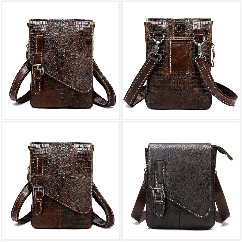 Imagem -03 - Jacaré Padrão do Homem Crossbody Bolsa de Couro Casual Bolsa de Cintura Multifuncional Usar na Correia do Telefone Móvel Fanny Pacote Masculino