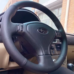 DIY Black Genuine Leather Car Accessories Steering Wheel Cover For Subaru Forester 2005-2007 Outback 2005 2007 Legacy 2005-2007