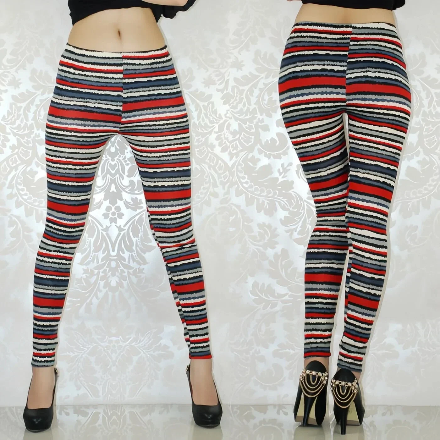 Damen Gestreifte Leggings Sport Gym Hohe Taille Enge Hosen Lässige Schlanke Bedruckte Fitness Yoga Po-Formende Mädchen-Leggings – Detail 5