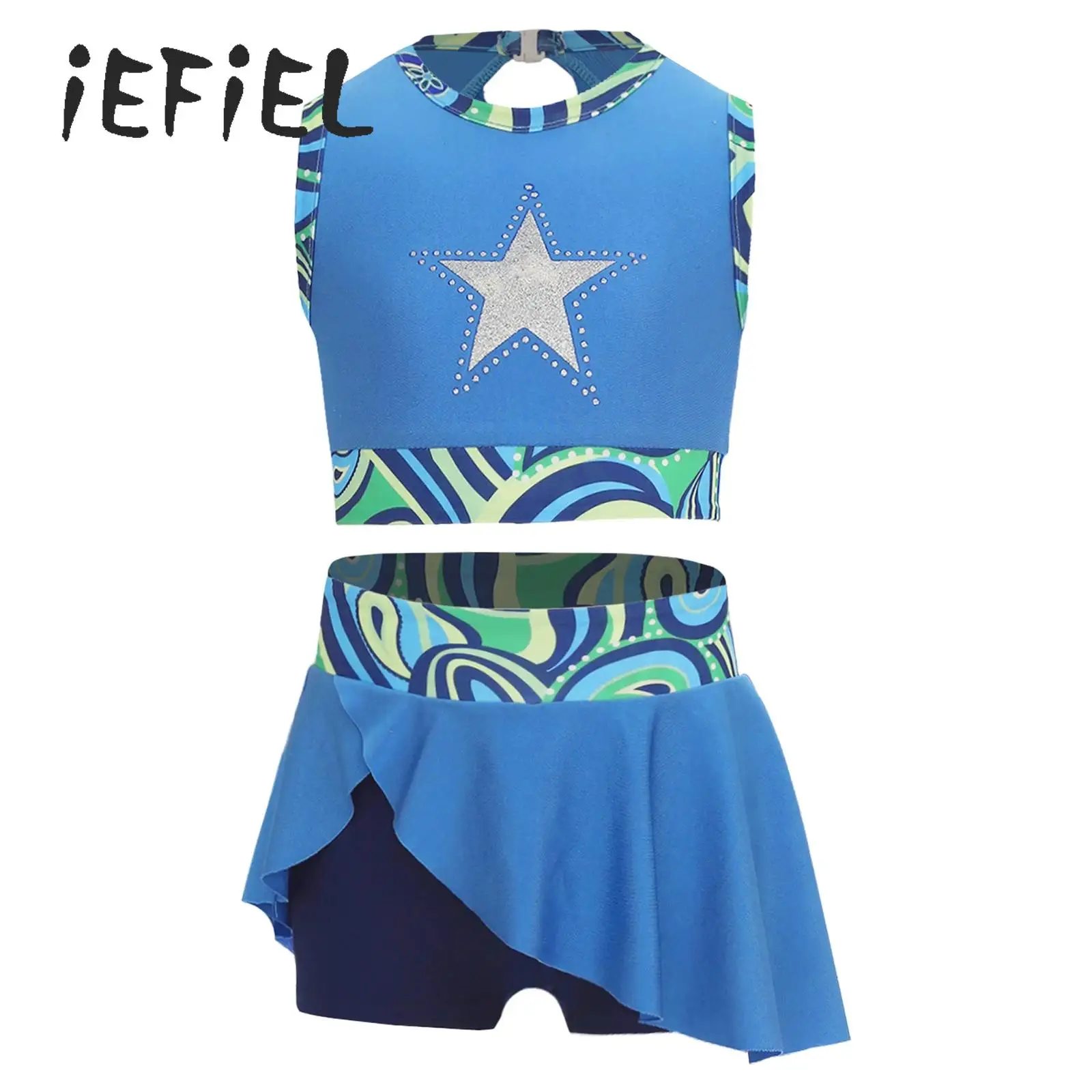 

Girls 2 Piece Swimsuits Hollow Back Tank Top with Sport Skirt Dance Sport Outfit Gymnastic Workout Swimwear Beach Bathing Suits