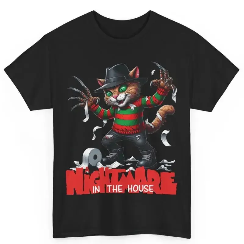 Halloween Cat With Toilet Paper Horror Movie Parody Lover Cotton T Shirt