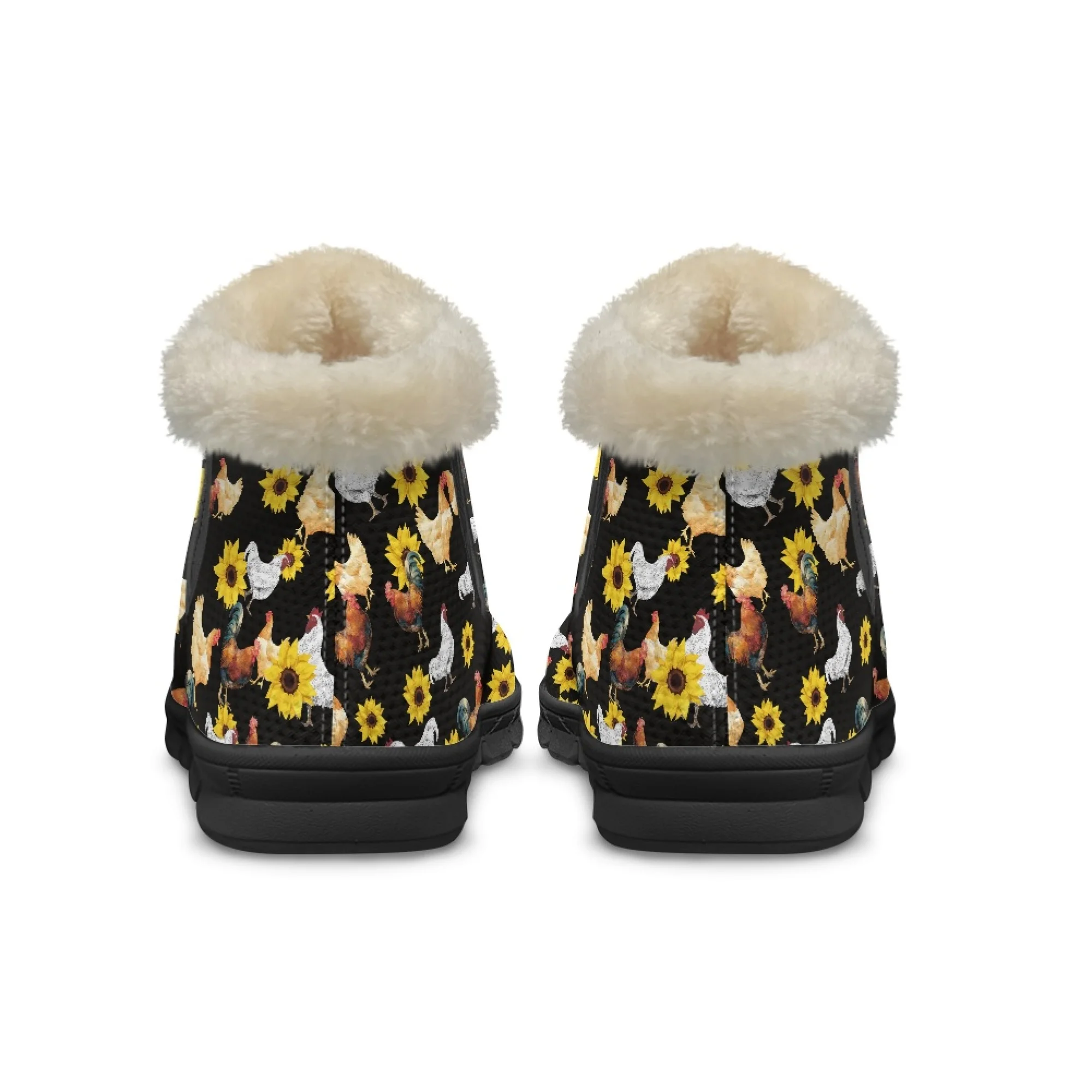 INSTANTARTS Warm Ankle Snow Boots Women Winter Hen Rooster Sunflower Print Shoes Soft Ladies Short Plush Comfortable Shoes