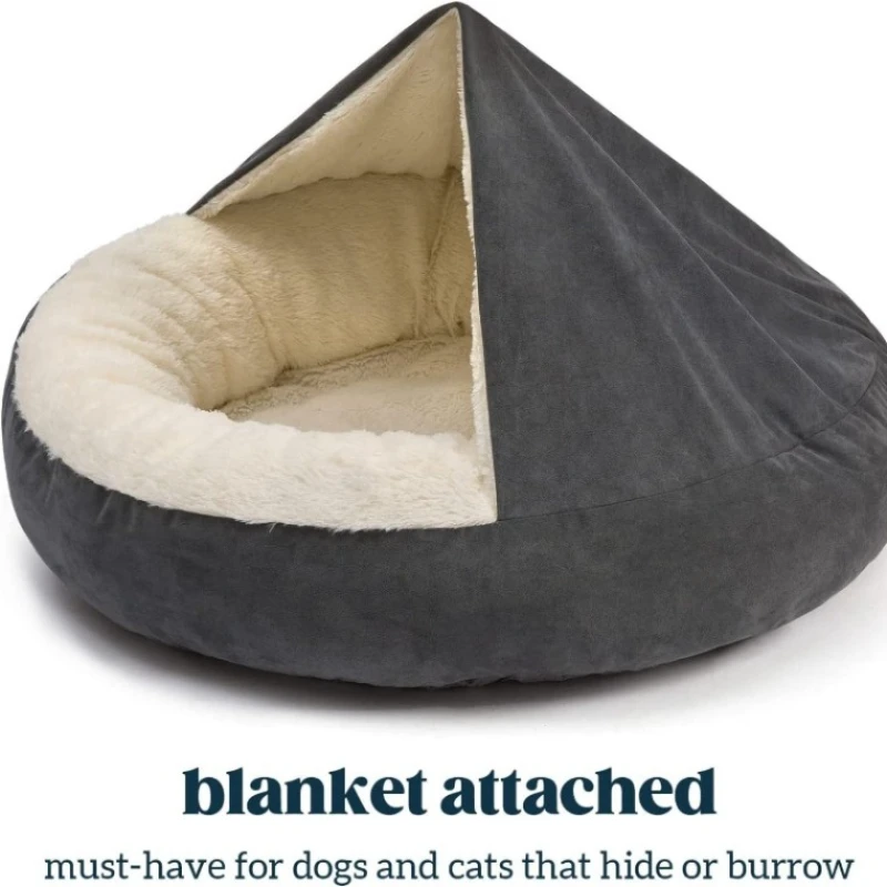 Dog Beds Semi-closed Puppy Kennel Donut Round Calming Anti-Anxiety Dog Burrow Cave Bed Washable Winter Warm Cozy Pet Sofa Bed