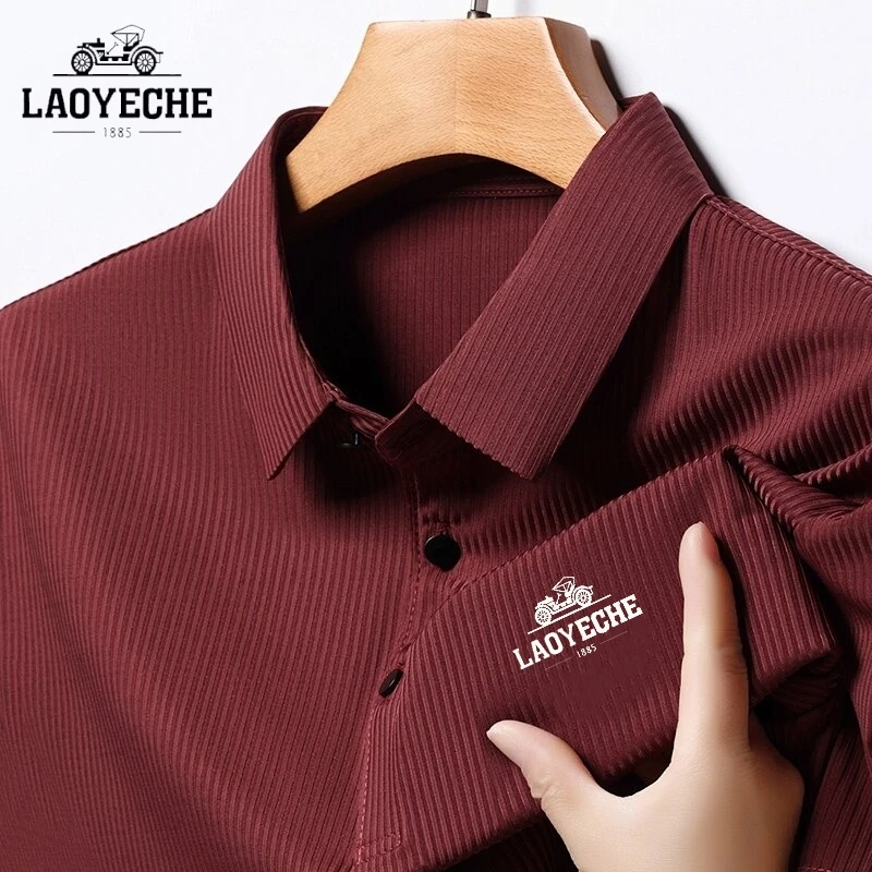 New High-end Embroidered LAOYECHE Silk Cool Short Sleeved Polo Shirt Summer Men\'s Fashionable Business Casual Breathable Top