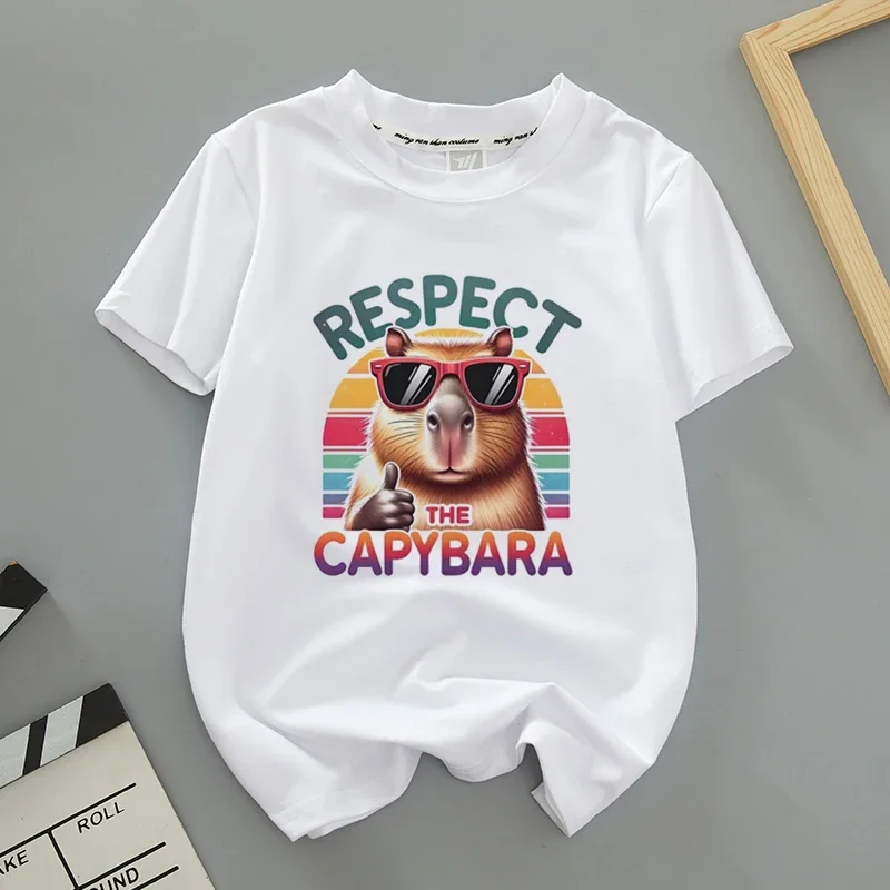 

2025 New Style Children's Summer Clothing - Capybara Heart Print Cute Pattern Short-Sleeved T-shirt