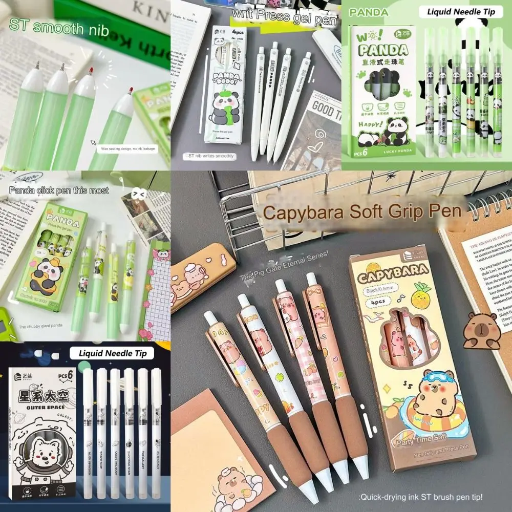 ปากกา capybara สีดำปากกาหมึกเจล4ชิ้นขนาด0.5มม. ปากการูปการ์ตูนเรียบสีกลางปากกาเครื่องเขียน ST PEN TIP ปากกาลูกลื่นแห้งเร็ว