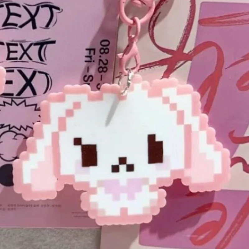 Kawaii Sugarbunnies Pixel Art Style Pink Cartoon Acrylic Pendant Star Keychain Bag Zipper Decoration A Gift for A Friend