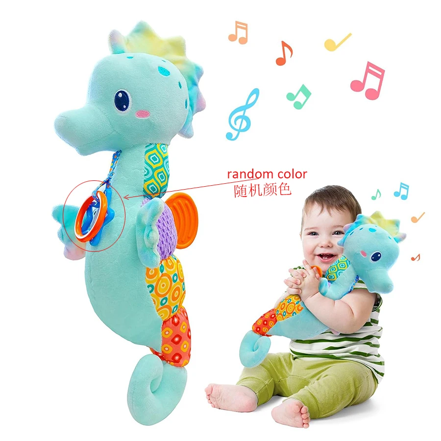 Jouets en peluche pour bébé de 0 à 6 mois, hippocampe musicale, Animal en peluche avec hochet, jouet doux pour nouveau-né de 0 6 9 12 mois