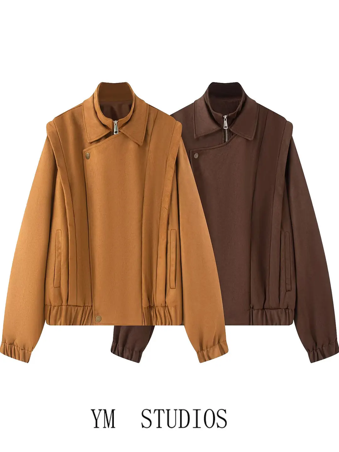 Giacca Casual da Donna in Camoscio, Stile Retrò Americano, con Colletto Piccolo, Chiusura a Zip, Maniche Lunghe, Colorata