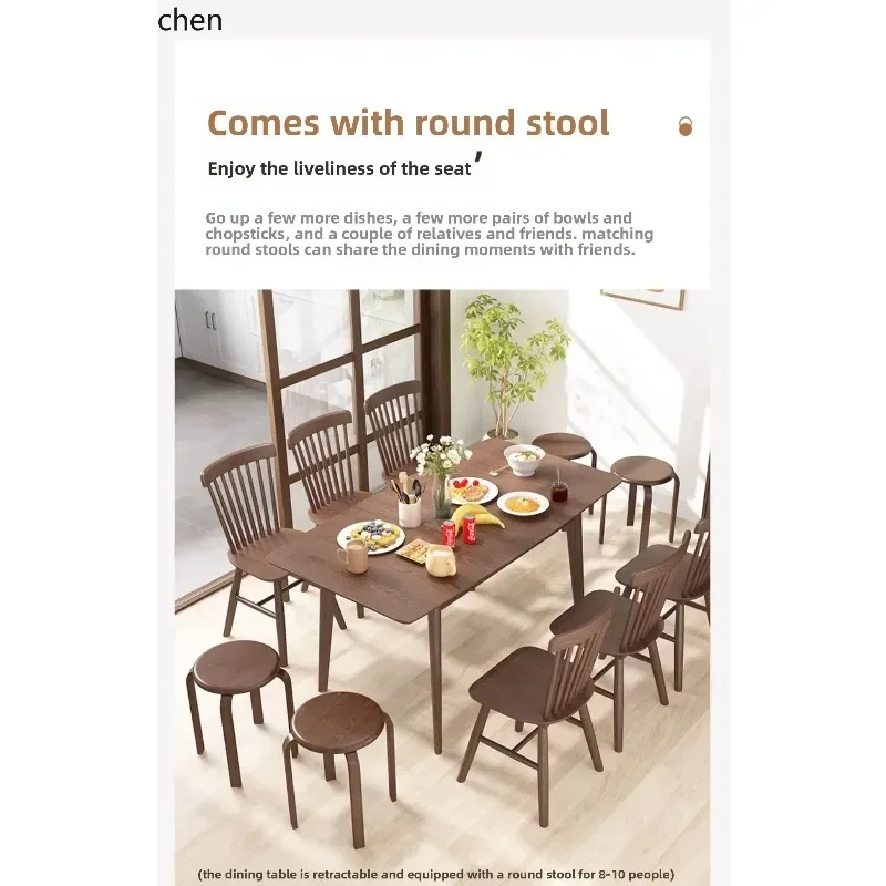 Cj-6 Telescopic Folding Solid Wood Dining Table And Chair Combination Modern Simple Dining Set For Small Apartment Home