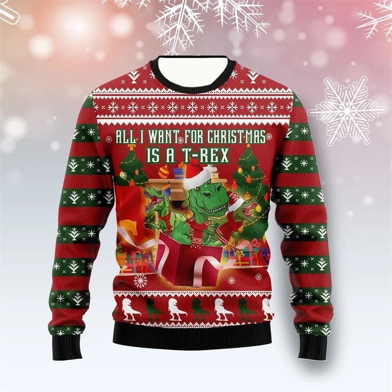 الجديد في سترة عيد الميلاد القبيحة على شكل ديناصور للرجال سترة عصرية مضحكة للحيوانات ثلاثية الأبعاد مطبوعة للأطفال بلوفرات هاراجوكو فضفاضة #4