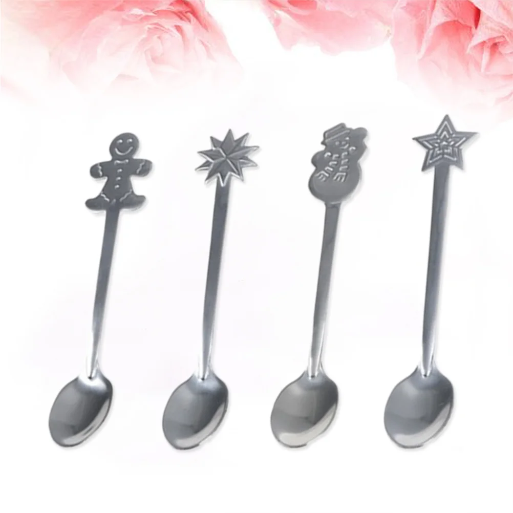 

4pcs Xmas Stainless Steel Spoon Christmas Cartoon Tableware Coffee Spoon Mixing Spoon with Box (Random Pattern)