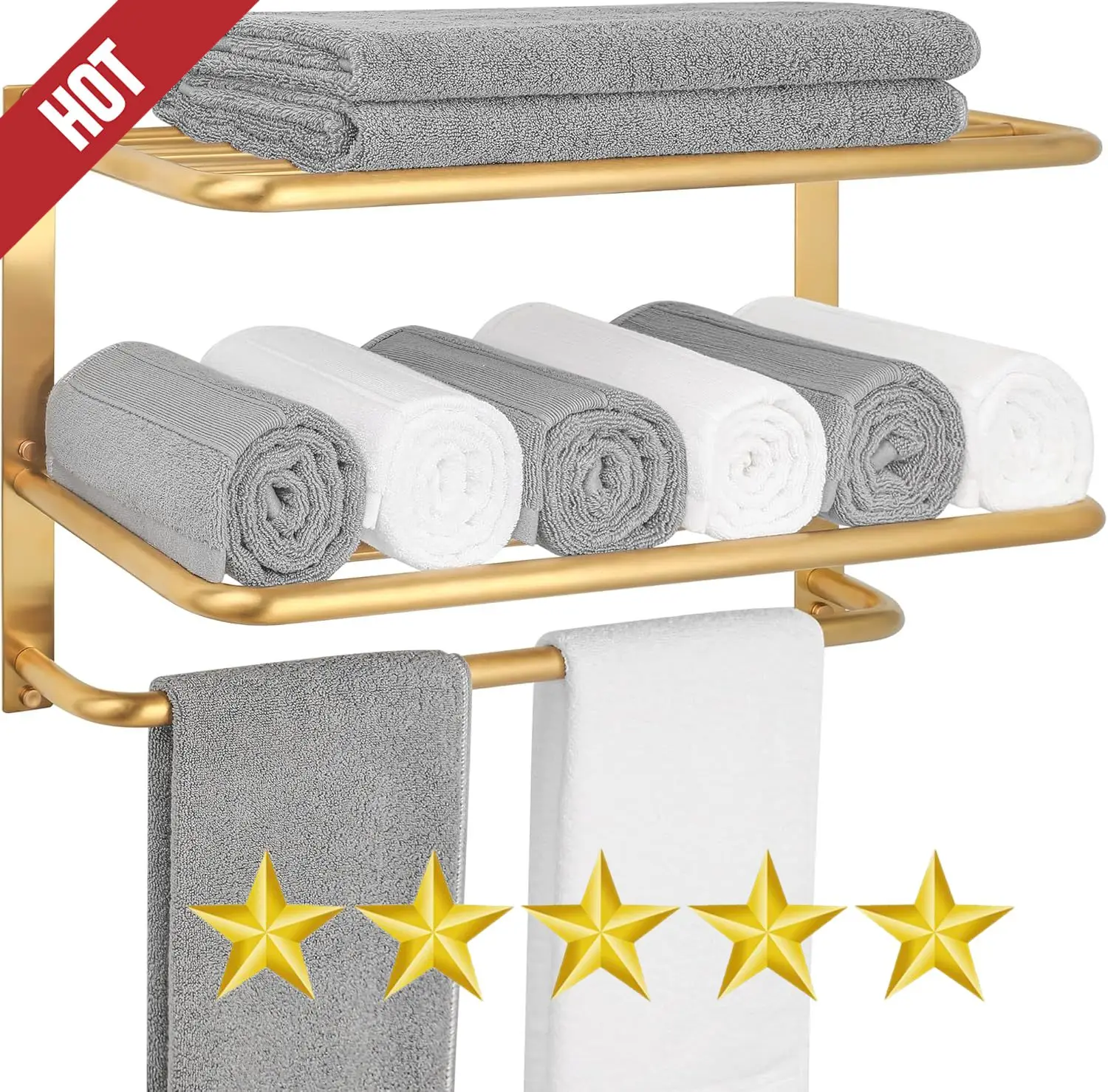 Towel Rack for Bathroom, DEWVIE 22 Inch Tower Holder with Tower Bars, SUS 304 Stainless Steel Lavatory Bath Towel Shelf Towel