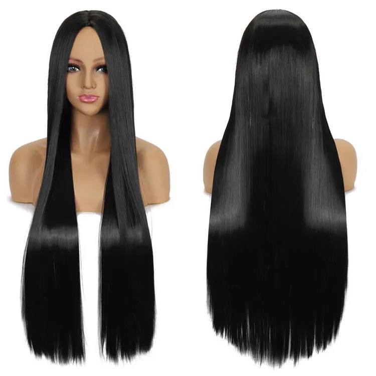 Long Straight Synthetic Cosplay Wig 80cm Middle Part Costume Hairpiece Anime Daily Wear Ancient Style Headcover for Mi-ku