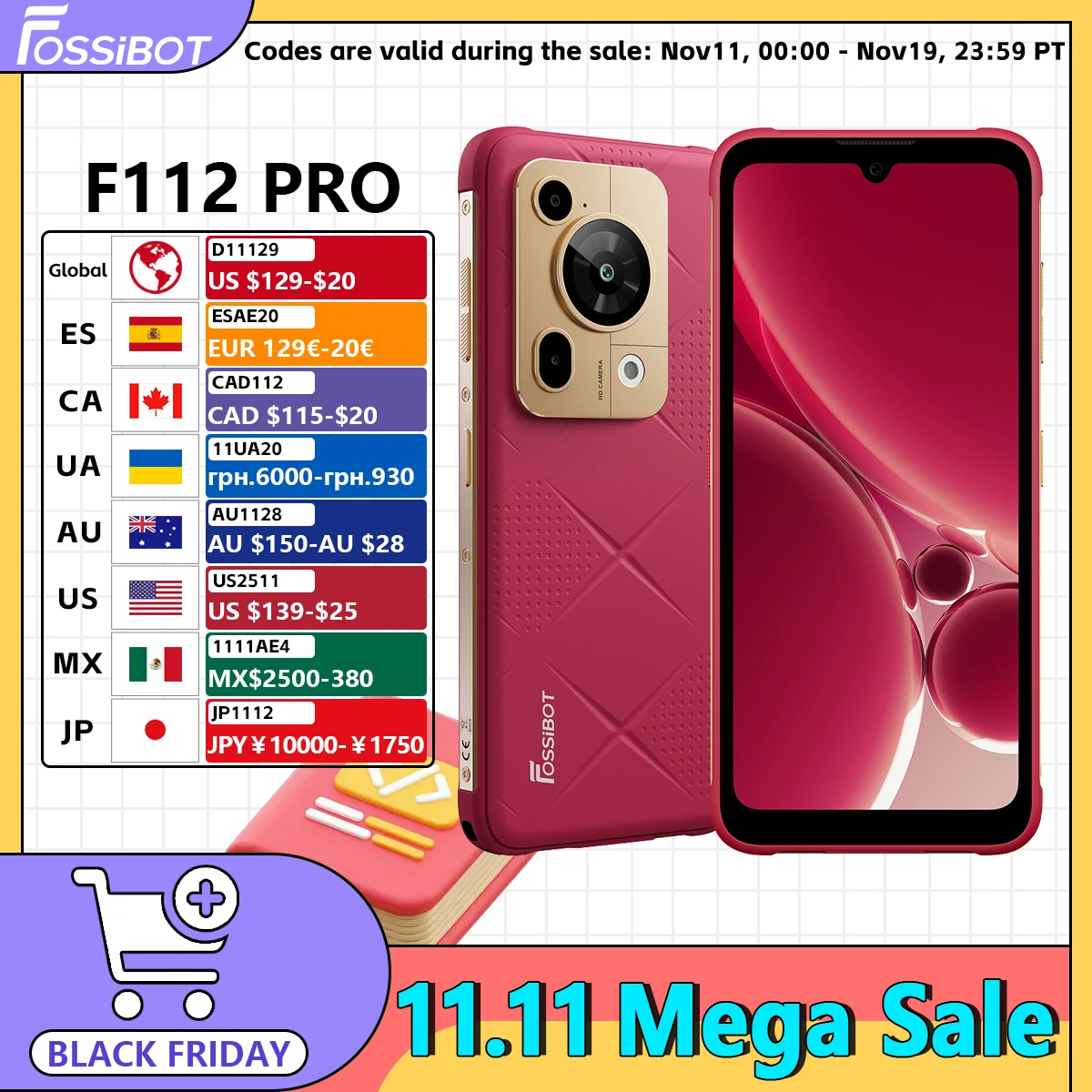 Fossibot F112 PRO Rugged Phone Dimensity 6300 5G 50MP Camera 7150mAh 12GB+256GB 6.88-inch 120Hz Screen Android 14 Smartphone