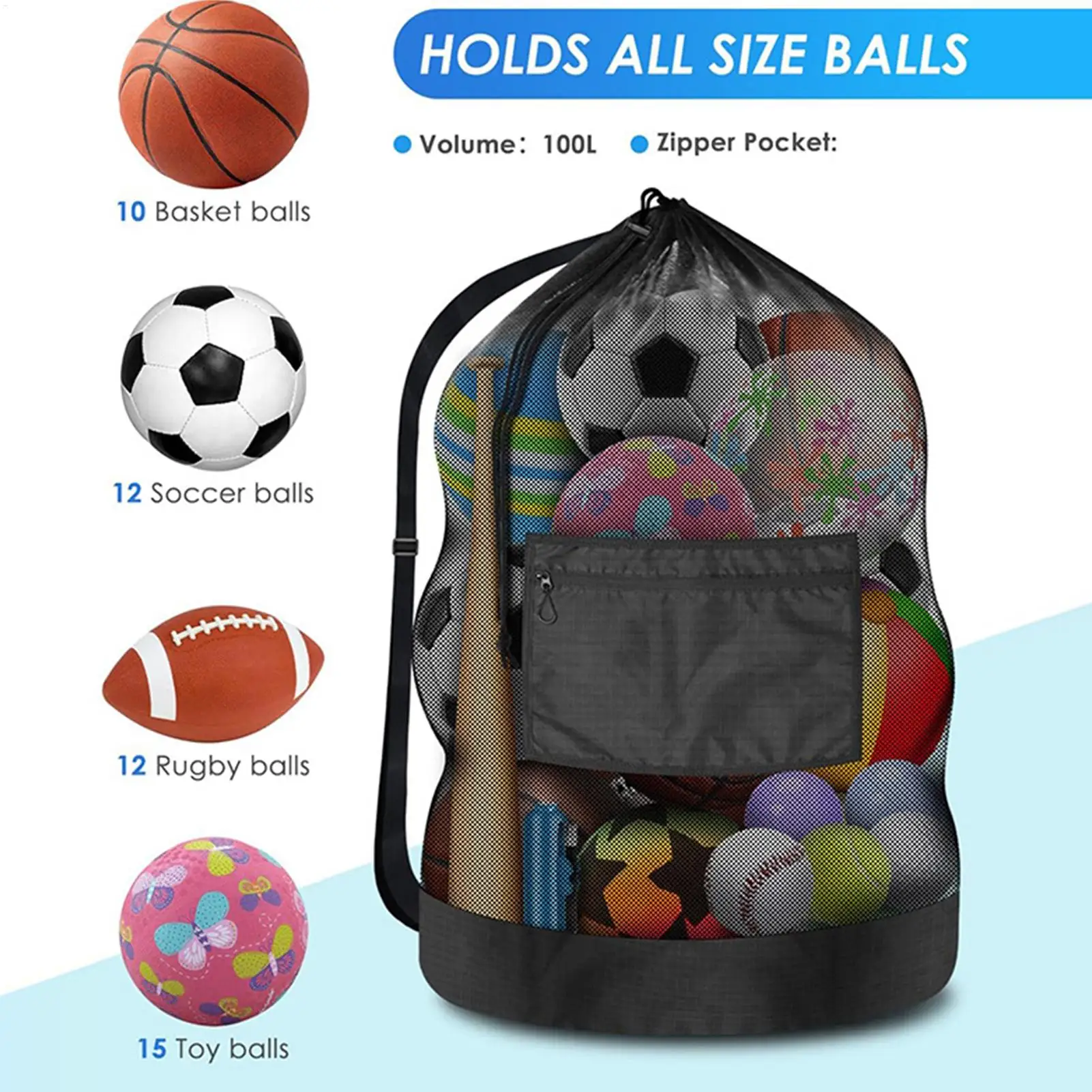 Sac de rangement pour ballon de football, sac de rangement de volley-ball de grande capacité, filet de rangement multifonctionnel pour équipement de sport, pochette pour athlètes