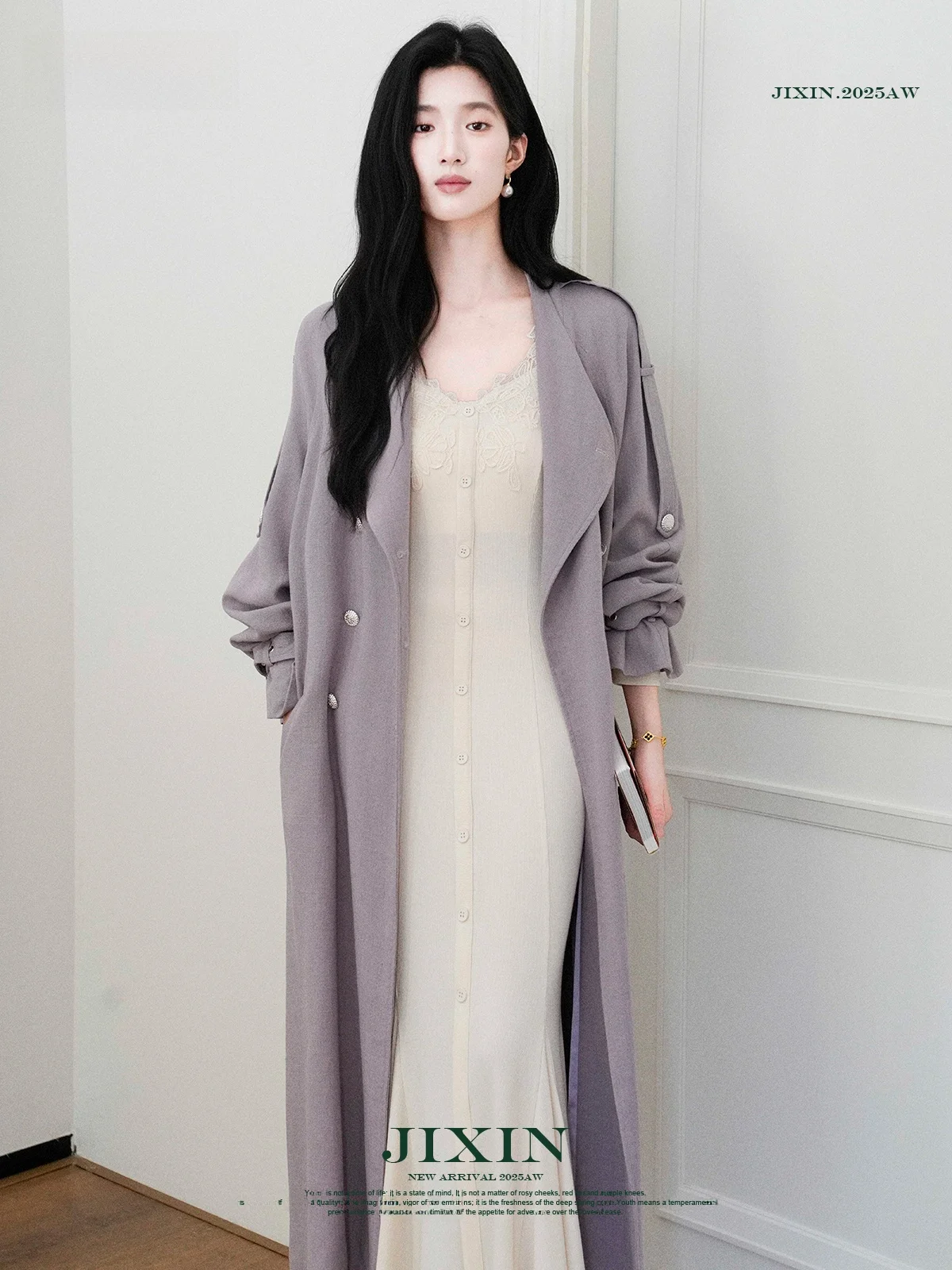 

Классическое льняное пальто средней длины с воротником-стойкой, фиолетовая ветровка Aosphere для женщин, для повседневной носки