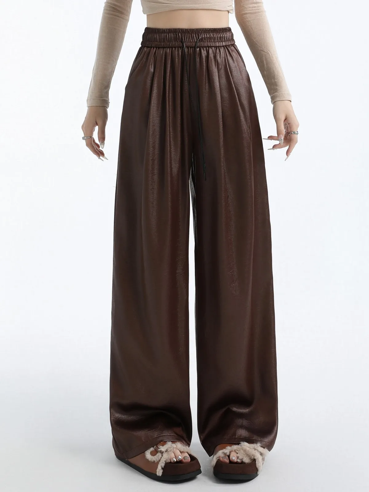 ZHISILAO Wide Leg Straight Pants Women Vintage Solid Full Length Trousers Autumn 2024