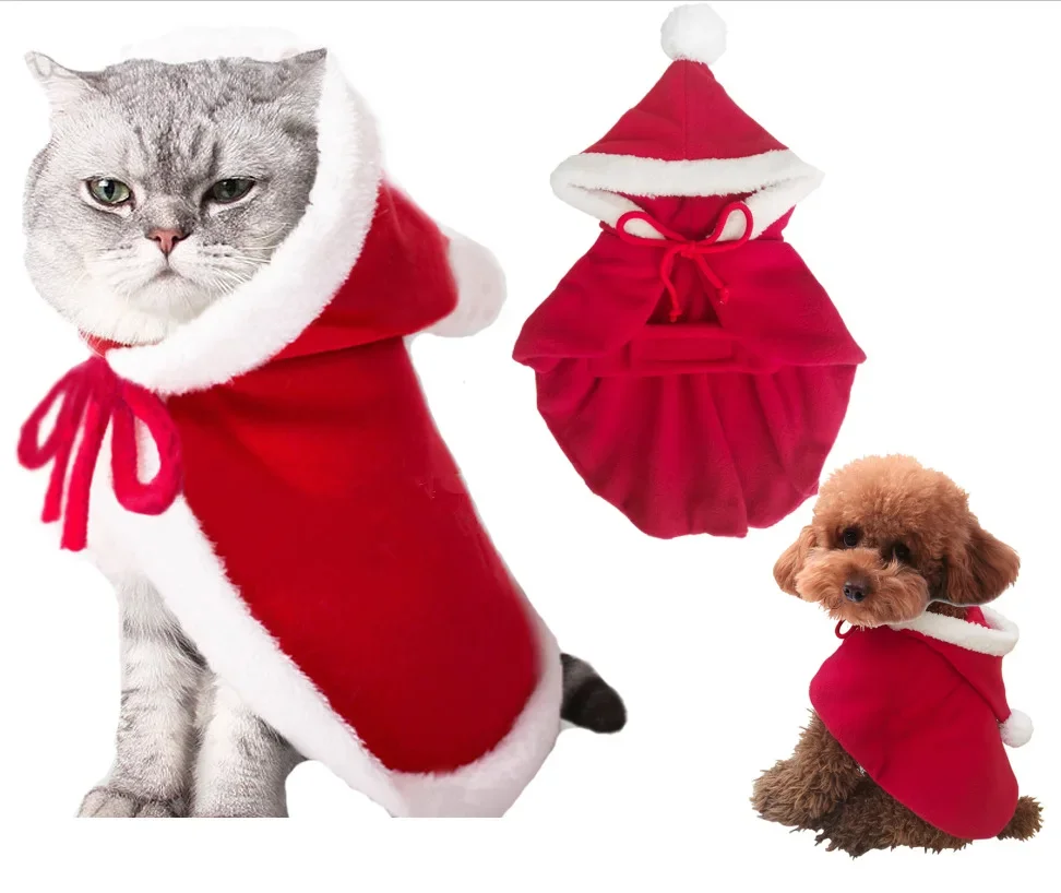 

Pet Christmas Clothes Autumn Winter Warm Cloak Cat Fashion Wool Hoodie Small Dog Cute Jacket Puppy Costume Poodle Maltese Yorkie