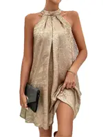 Robe d'été sans manches pour femme, couleur champagne, col halter, épaules dénudées, dos à nouer, bretelles spaghetti, tendance 6