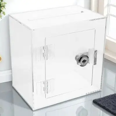 

Donation Box Clear Acrylic Lock Lockable Public Ballot Fundraising Suggestion Complaint Letter Collection Donation Box
