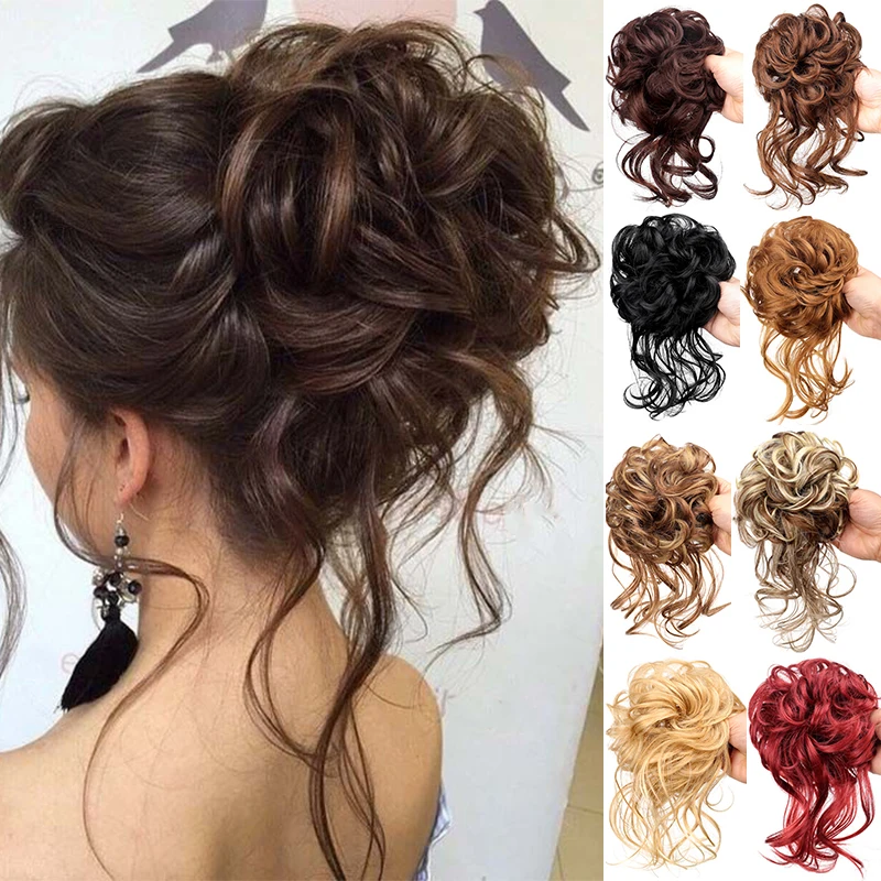 Synthetic Bun Bun Messy Curls Band Elastic Hair Clip Wig Piece Women Hair Clip Black Brown