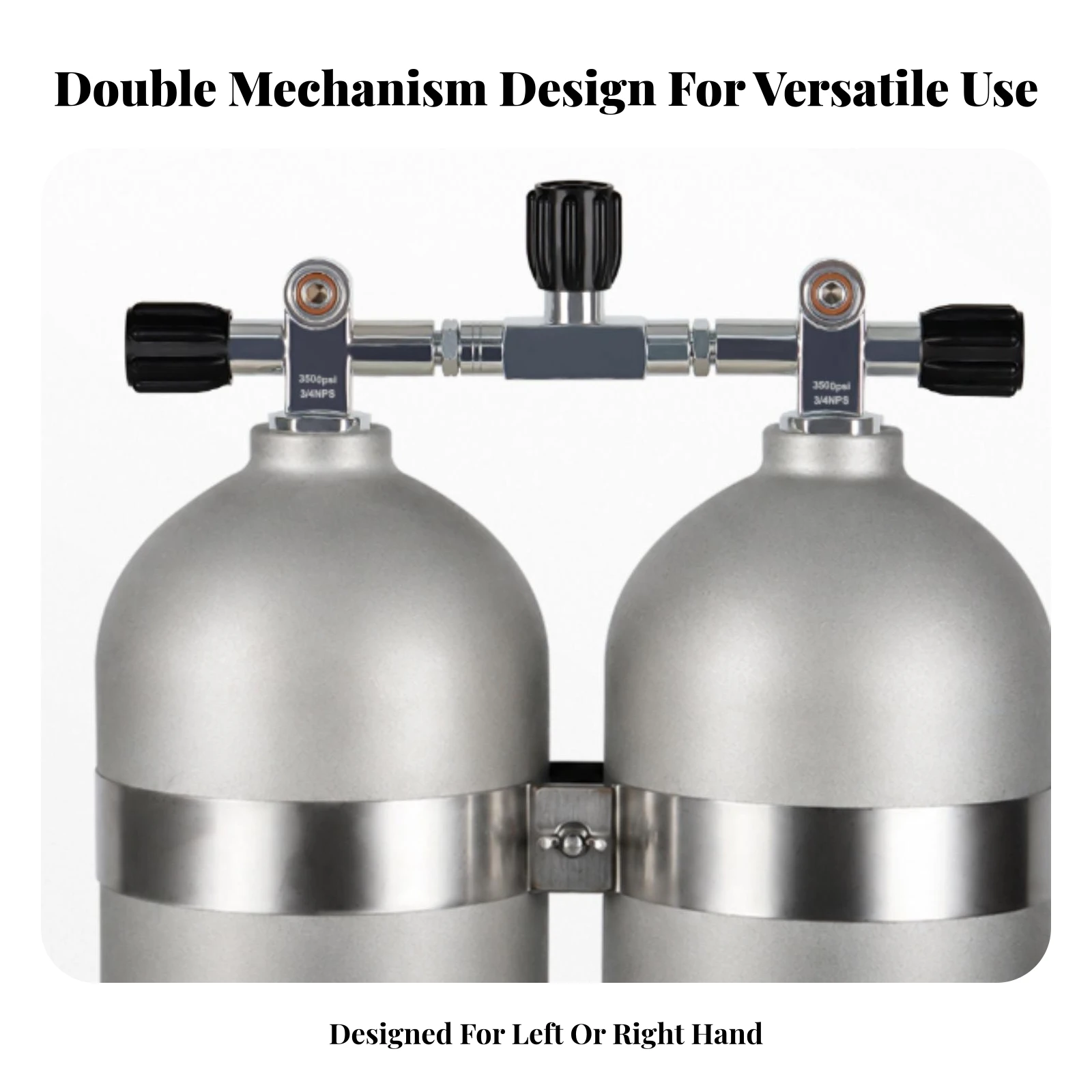 Double Cylinder Valve Assembly 3500 Psi Twin Tank Valve Underwater Equipment Threaded Metal Ends Easy Grip Handwheel