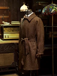 Men's Tweed Balmacaan Coat Color Speckled Pattern Classic Elegant Style Windbreaker