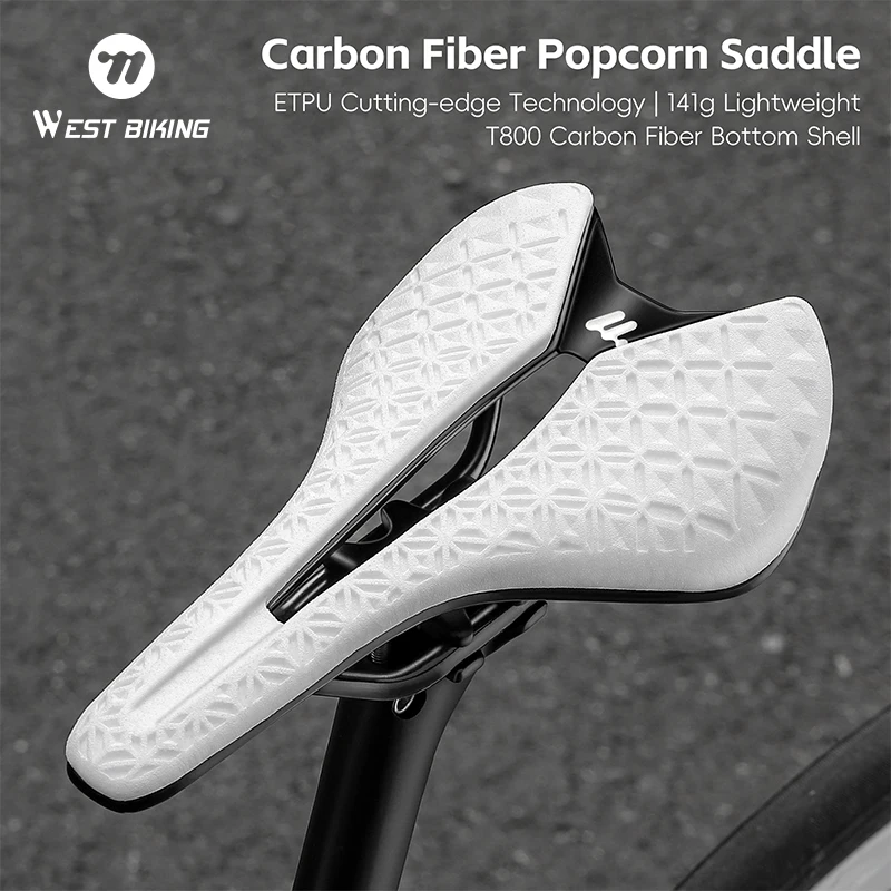 WEST BIKING T800 Carbon Fiber Bike Saddle Ultralight Hollow Comfortable Mtb Road Racing Bike Cycling Seat Bicycle Cushion Parts