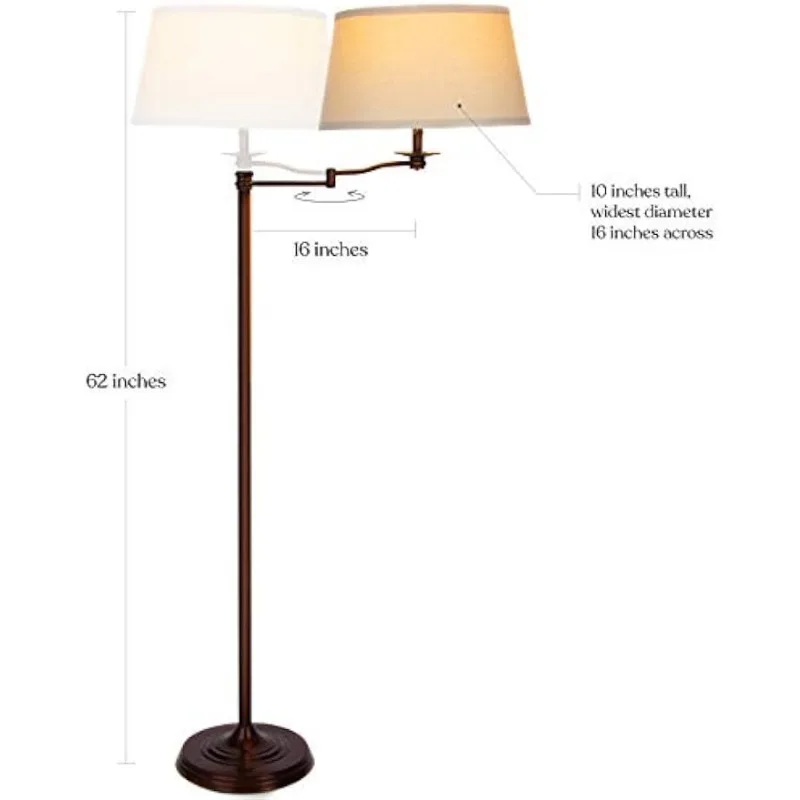 Caden LED Floor lamp, Great Living Room Décor, Tall Lamp with Swing Arm, Classic Lamp for Living Rooms & Offices