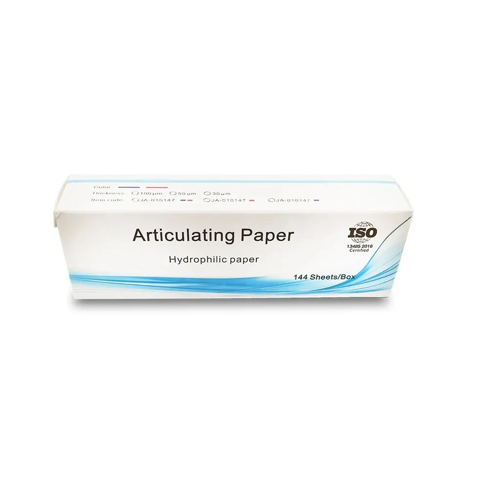 144 arkuszy/pudło Dental artykulacyjne paski papierowe niebieski/czerwony dwustronny papier do gryzienia 100 μm papier hydrofilowy materiały