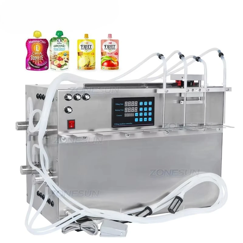 

ZS-MPSP4 Semi-automatic 4 Heads Magnetic Pump Juice Drinks Beverage Milk Spout Pouch Bag Liquid Filling Machines