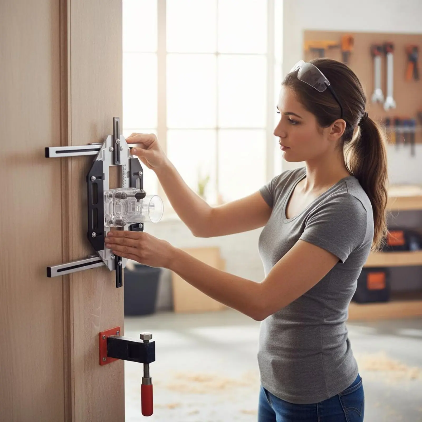 Door Hinge Installation Jig Positioning Adjustment Design Wooden Door Slotting Guide Router Slotting Guide for Woodworkers